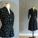 40s 50s dress / 1950's vintage Navy Blue & Starry White Polka Dot Poplin Dress ... 26-28 waist
