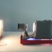 vintage Lafayette Mini Slide Projector Japan...red & industrial grey