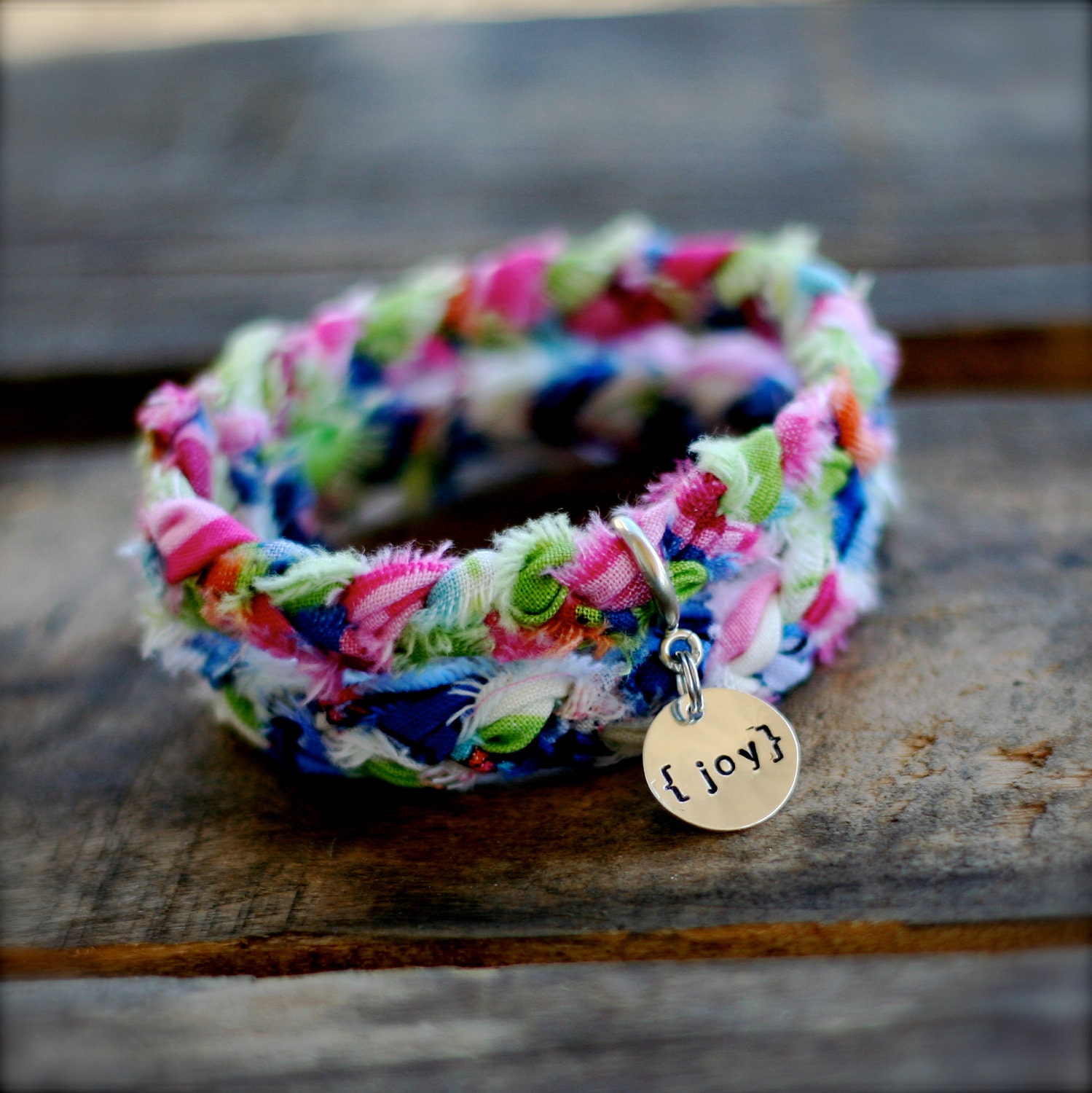 JELLYBEAN Braided Fabric Bracelet with HandStamped Tag