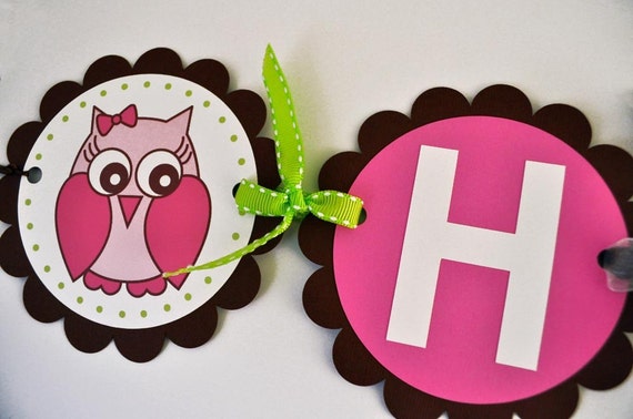 Girl Owl Birthday Banner - Girls Birthday Decorations - Woodland Birthday, Owl, Forest Theme Birthday Il_570xn