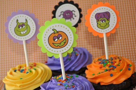 12 Halloween Cupcake Toppers - Halloween Party Decorations Il_570xn