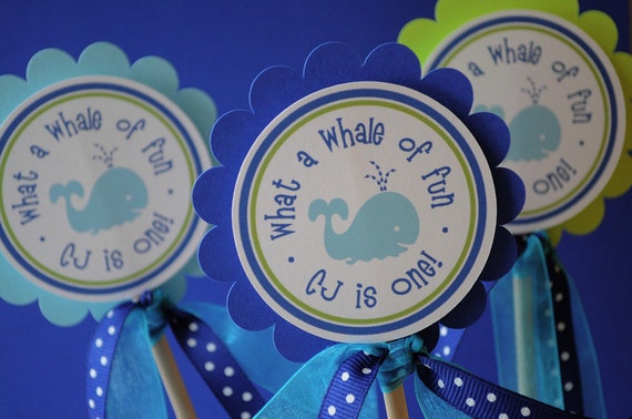 3 Birthday Party Centerpiece Sticks - 3 inches - Nautical, Whale, Sailboat Il_570xn