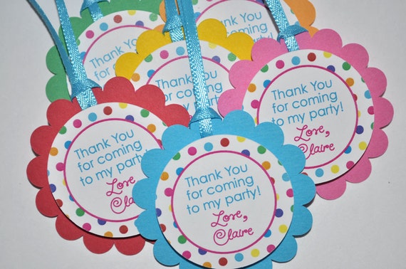 Favor Tags Birthday Party - Colorful Polkadots - Girls Birthday Party Decorations - Party Favor Tags - Set of 12 Il_570xn