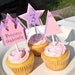 12 Girls Birthday Cupcake Toppers - Princess Castle, Star Wand and Hat in Pink, Purple - 1st Birthday