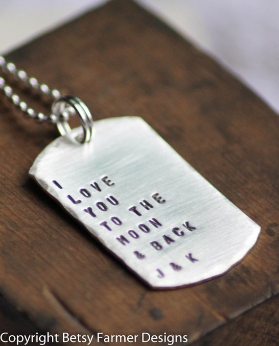 Personalized Dog Tag Necklace Hand Stamped I love you to
