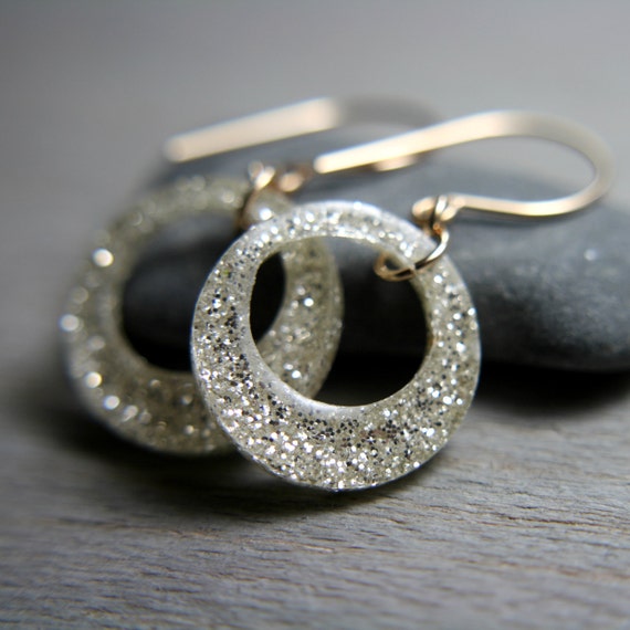 white sparkly earrings on 14k gold fill ear wires