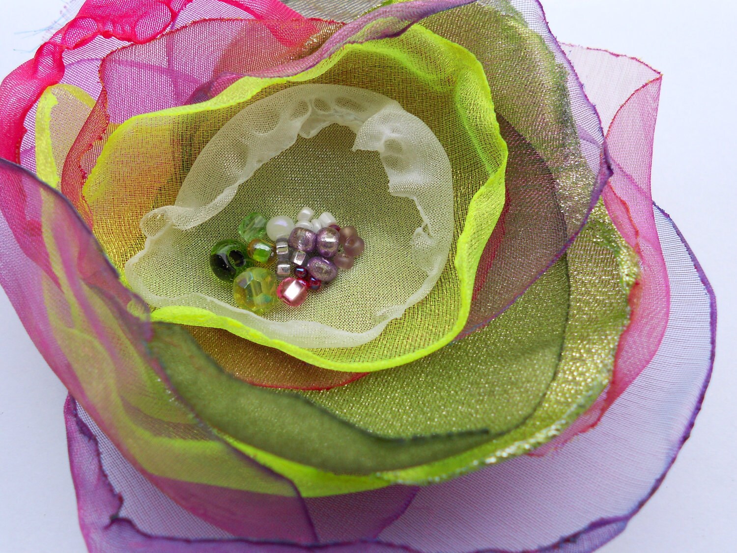 Organza Flower Pin Purple Green Hot Pink by MaijaFeja on Etsy