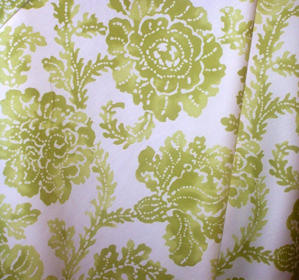 Green floral toile style print fabric