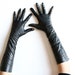 SALE - Vintage 1940s Black Leather French Cocktail Gloves - 1943 - Below Elbow - 6 3/4