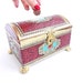 SALE - Vintage Red Coin Bank - Footed Harry Vincent Limited Treasure Chest Tin / Blue Bird Confectionery Container
