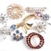 SALE - Vintage Rhinestone Brooch Lot - Retro Gold & Silver Tone Pins / Sparkly Fashion Accessories