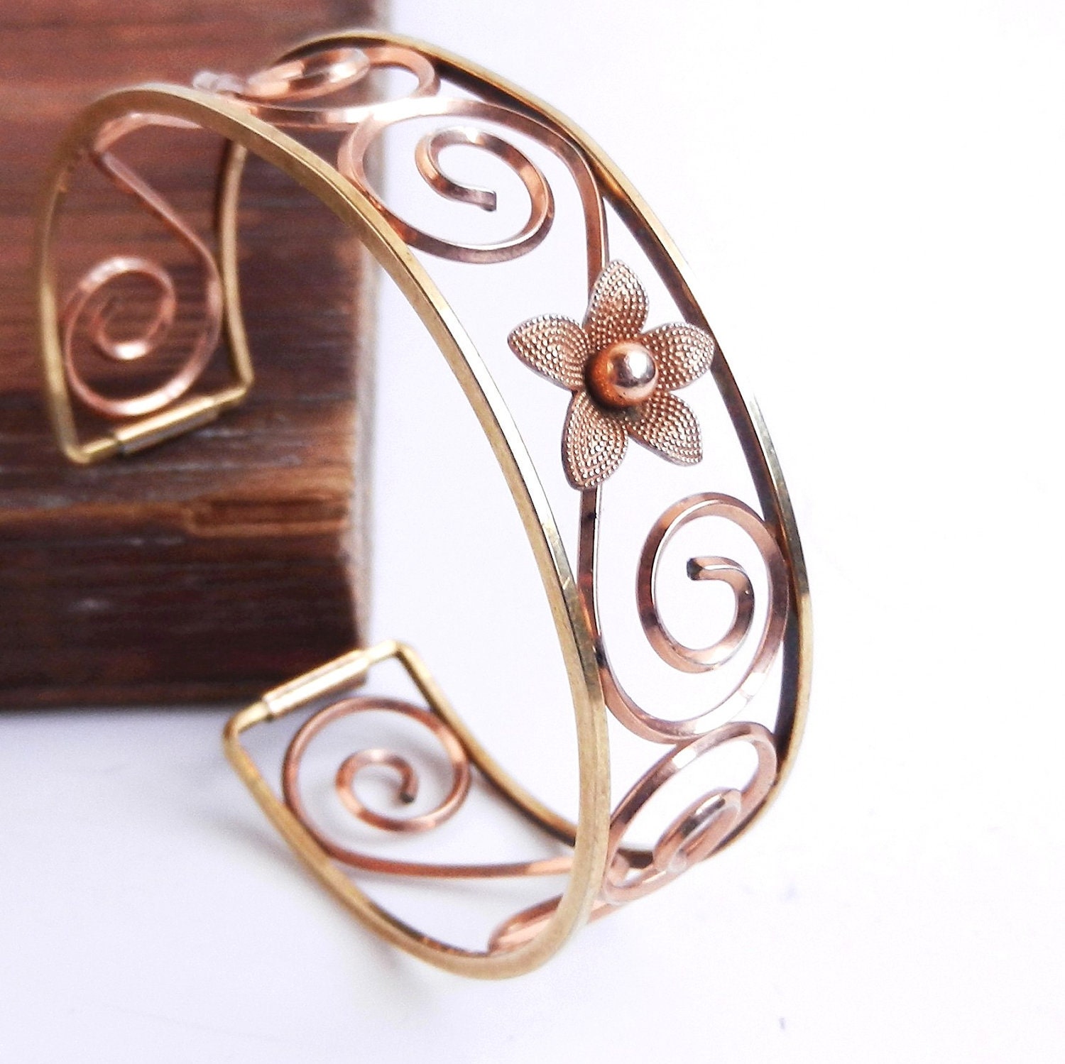 Gold Tone Filigree Cuff Bracelet Vintage by MaejeanVintage