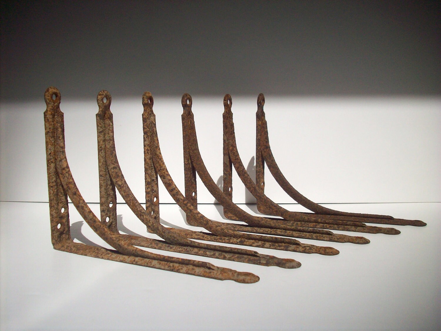 Vintage Rusty Wall Shelf Brackets / 6 Total