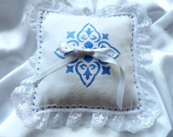 Something Blue Ring Bearer Pillow in White Ultrasuede