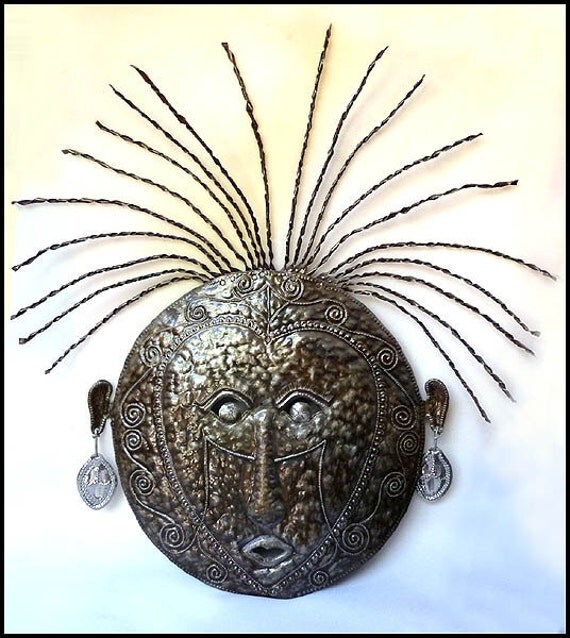 Haitian Metal Art Haitian Ethnic Mask Metal Wall Hanging