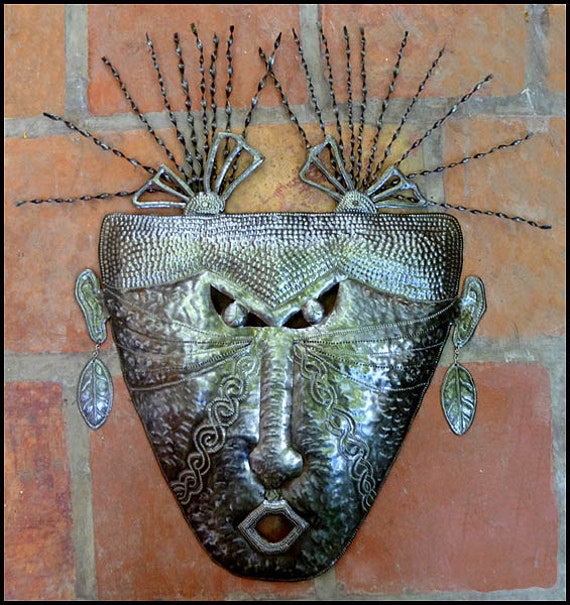 Haitian Ethnic Mask Metal Wall Hanging Metal Wall Art Metal