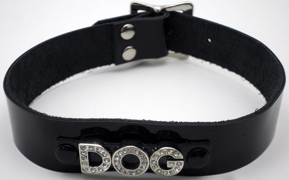 DOG Slave Collar black patent leather with rhinestone by HOBL