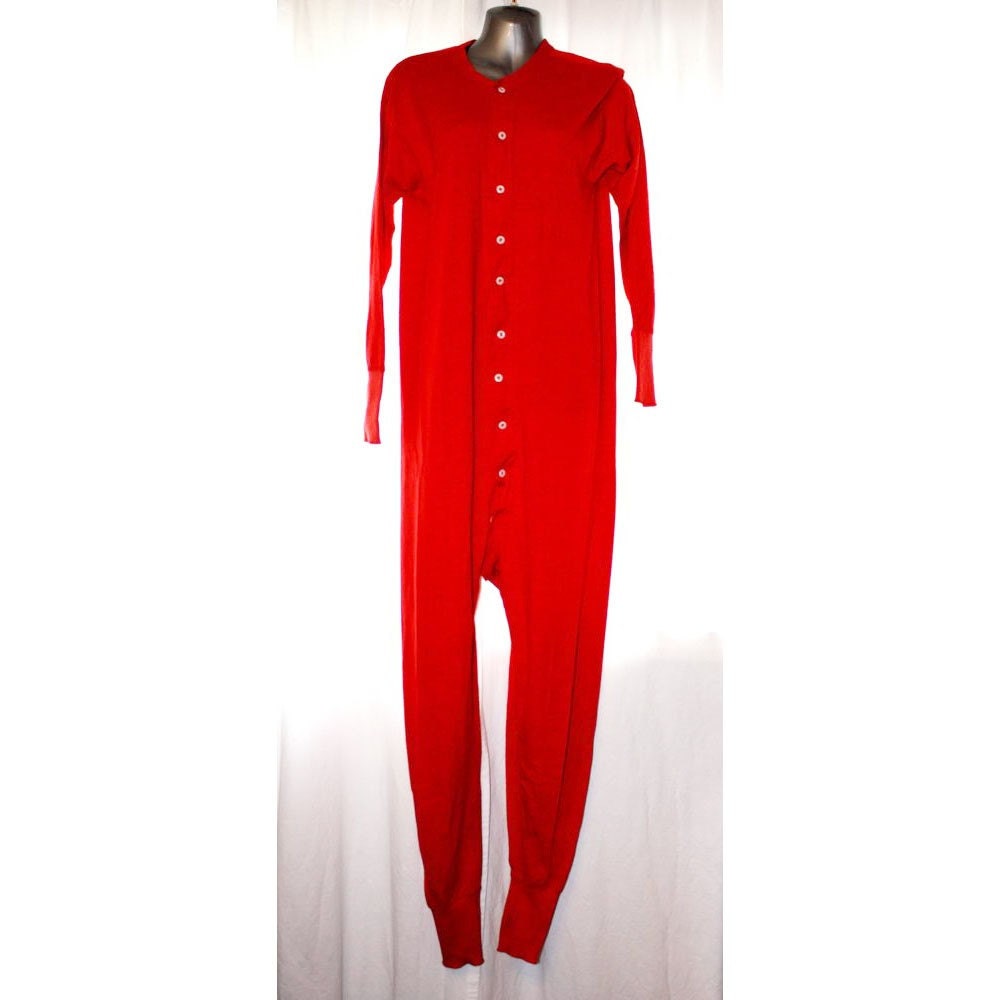 Vintage Red One Piece Onesie Long Johns Warm Underwear Mens or
