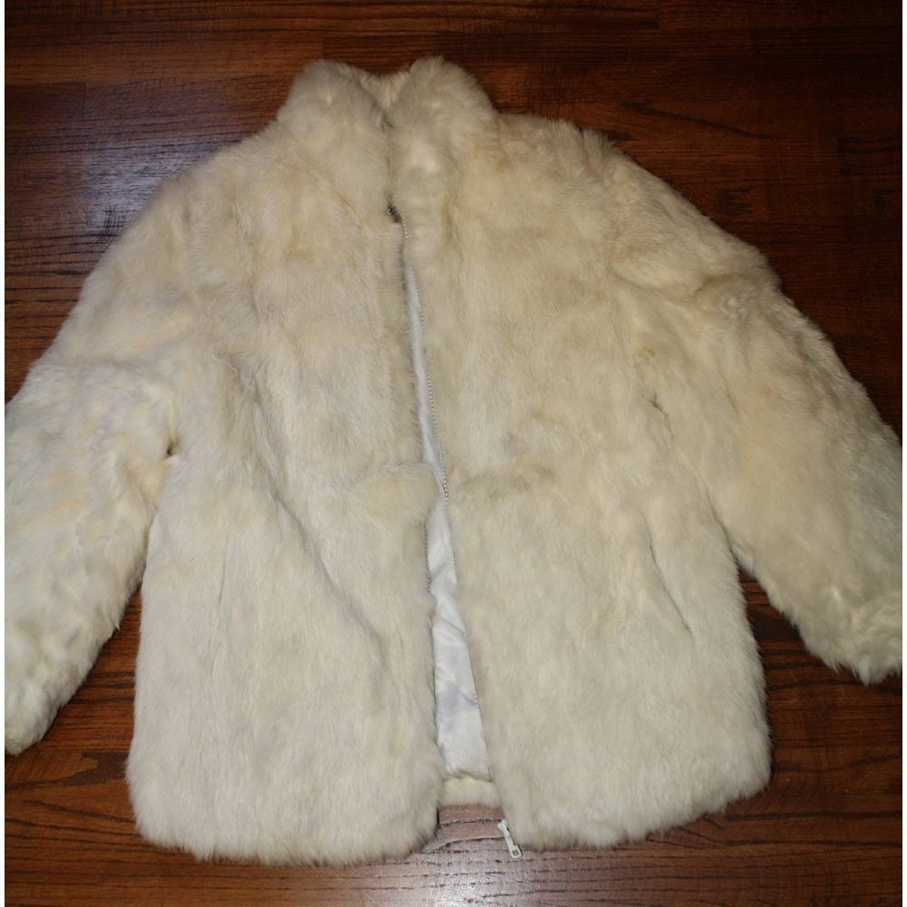 Vintage White Rabbit Fur Jacket Coat Cutter Craft