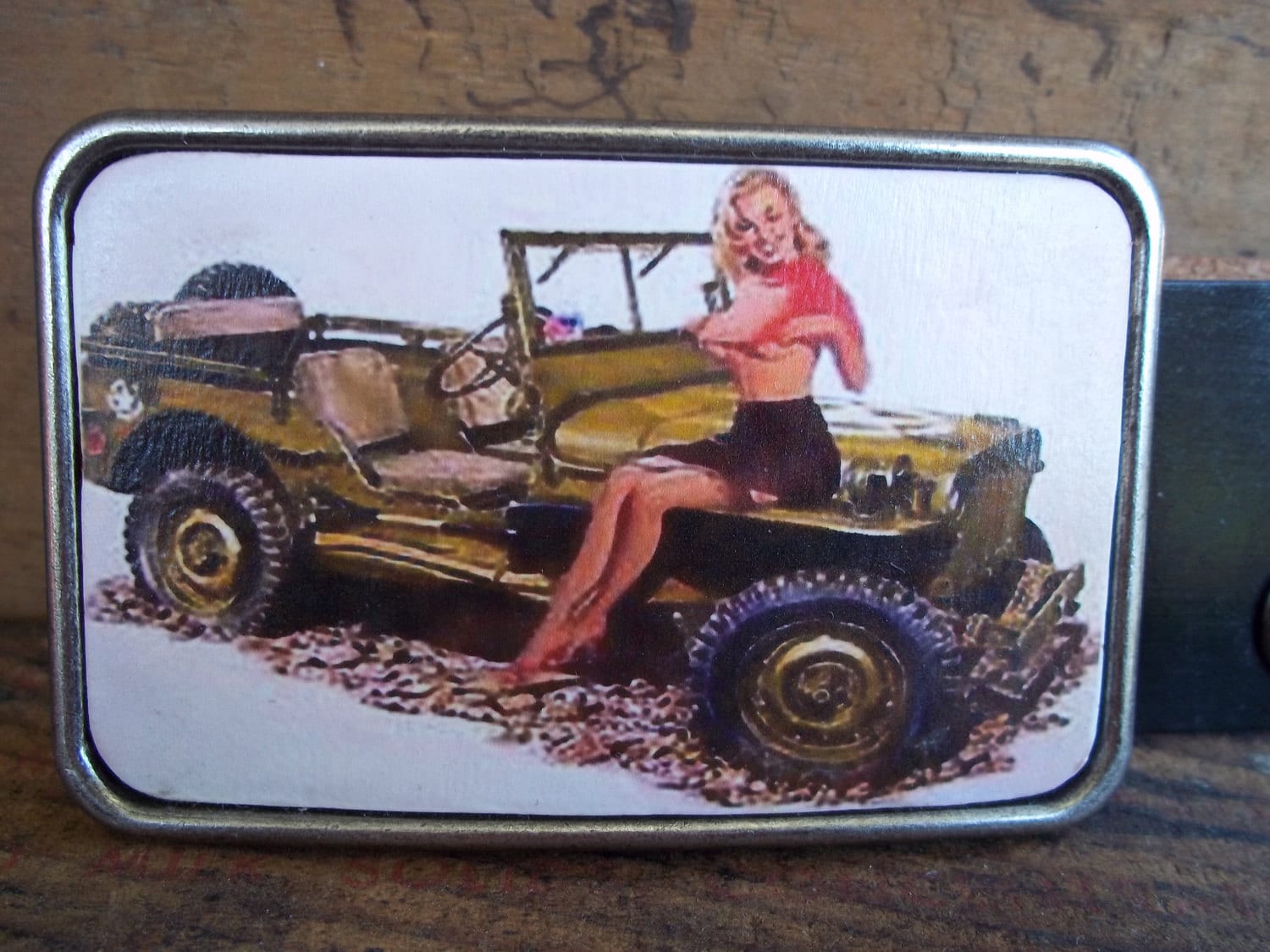 Belt Buckle Pin Up Girl Jeep Leather Belt Buckle