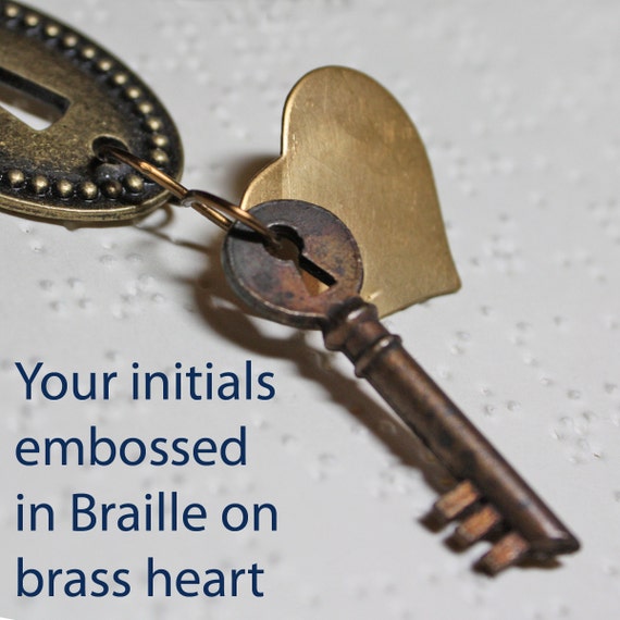 Feel the Love Custom Braille embossed brass heart necklace
