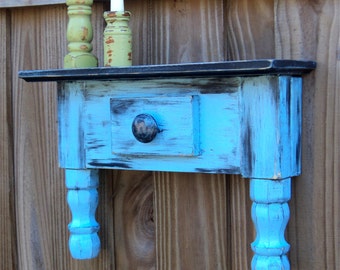 Wall Art, Primitive Wall Shelf, Country Sky Blue, Farm House Style