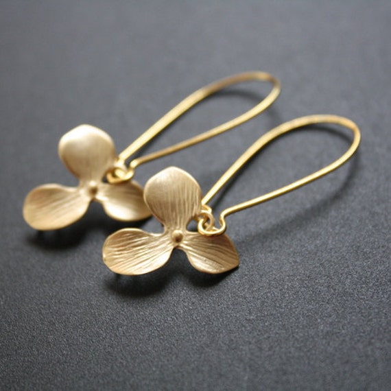 Gold Orchid Earrings by JewelryDeli on Etsy