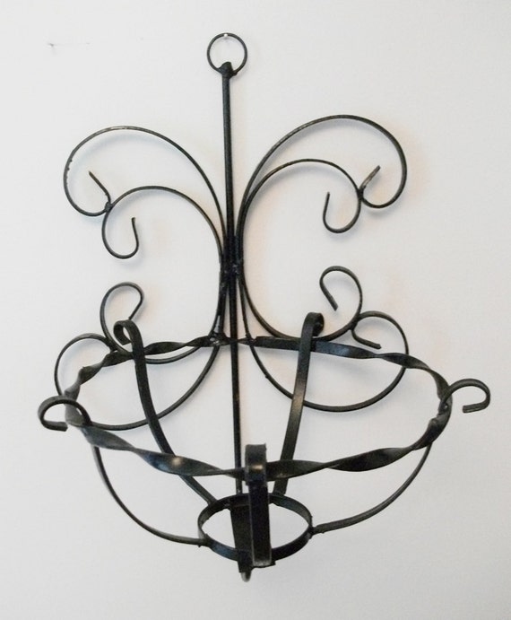Vintage Wrought Iron Round Hanging Planter