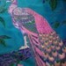 Vintage Thai Silk Scarf - Peacock 36" x 34" Turquoise and Pink - Hand Painted and Hand Rolled
