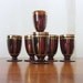 Bohemian Dark Amber Glass with Gold Stripes Cordial or Sherry Glasses lot of 6