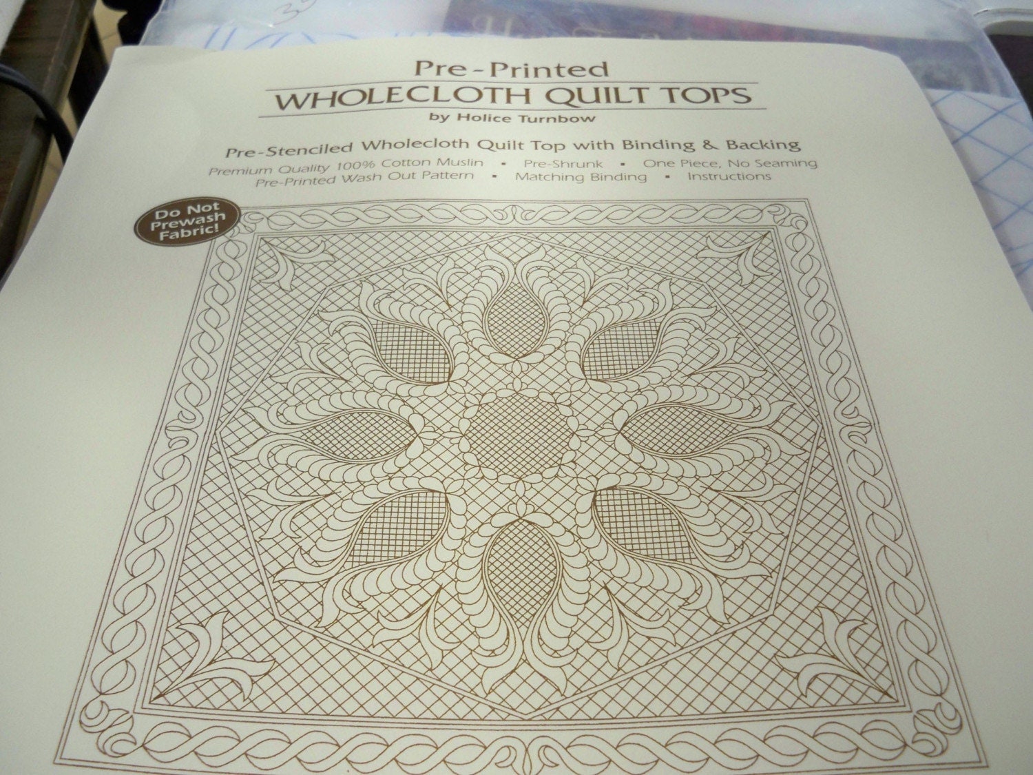 PrePrinted Wholecloth Quilt Top Wallhanging 40 x 40 Feathered