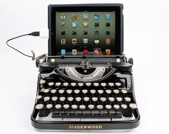 USB Typewriter Computer Keyboard -- Black Underwood Model F w/ Glass Keys