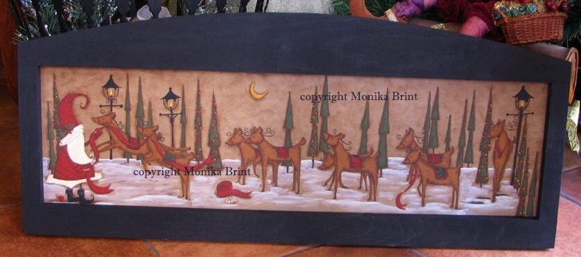 Christmas Reindeer with Santa ePattern designed and painted by Monika Brint