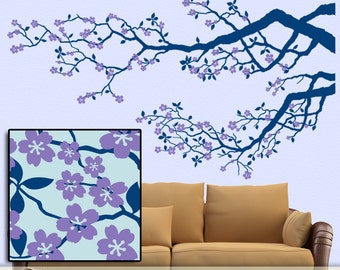 Cherry Tree Wall Decal, Tree Branch Decal, Cherry Blossom Decal, Tree Decal Nursery, Over Couch Bed Decor, Woodland Decal (0172c55v-rc)