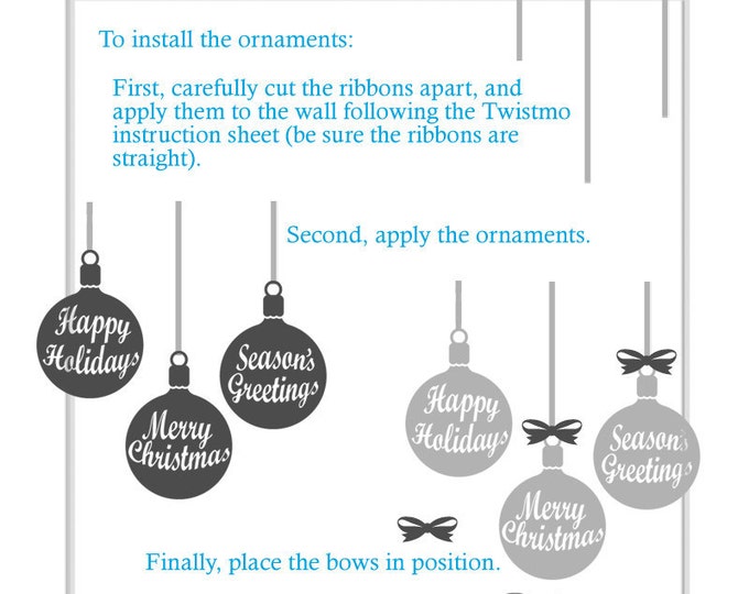 Christmas Ornaments Wall Decals, Holiday Decorations, Vinyl Wall Decals, Seasons Greetings, Happy Holidays, Merry Christmas