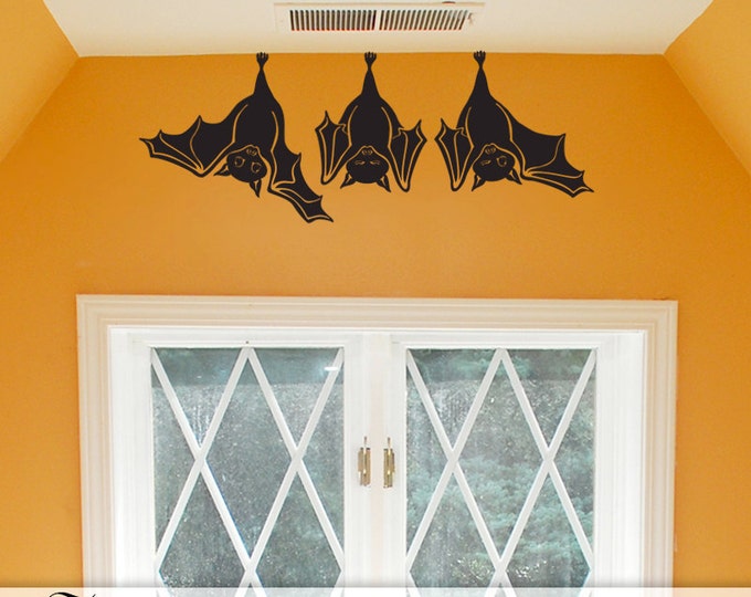 Animal Wall Decal: Cute Hanging Bats, not just for Fall Decorations, Hanging Bats Wall Decal, Decorations Indoors Outdoors (0173a45)