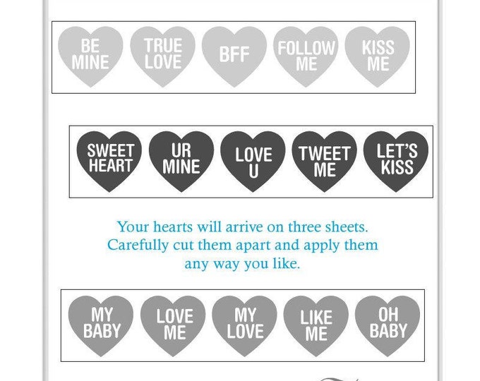Valentine Hearts Wall Decals, Valentine Decorations, Conversation Heart Decorations, Valentine Message Candy Heart Decals (0171a0v-r5)
