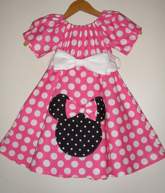 Items similar to Minnie Mouse dress with applique pink polka dot dress ...