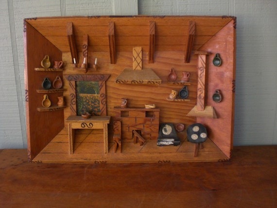 Vintage Diorama Shadow Box Shrine 3D Dimensional Wood Wooden