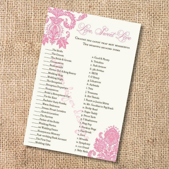 Printable Bridal Shower Game Pink Brown Damask Wedding