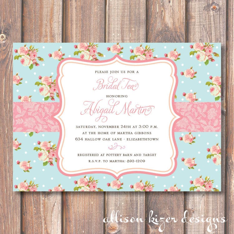 English Garden Bridal Shower Elegant Blue And Pink Floral