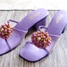 1960s sandals 60s shoes Kamehameha Hawaii Purple and Gold beaded Clear plastic new Tags size 8