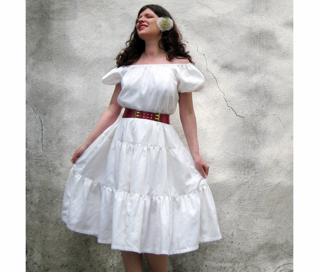 Gypsy Peasant dress White Cotton Hand Made by Brightest Star