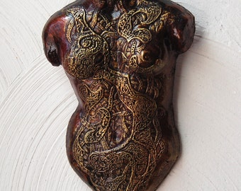 Venus Sculpture Gift for Her, Female Torso Wall Plaque, Nude Sculpture, Illustrated Venus Stone Art
