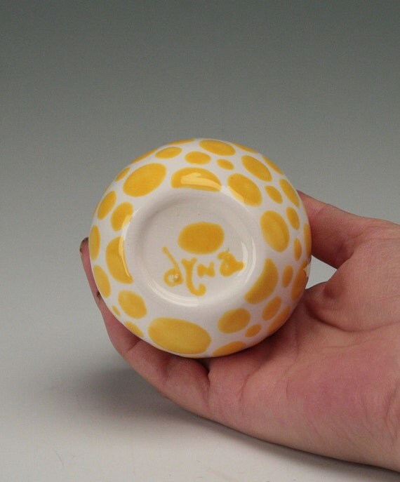 Yellow Polka Dot Vase Hand Painted for Flowers Organic Shape