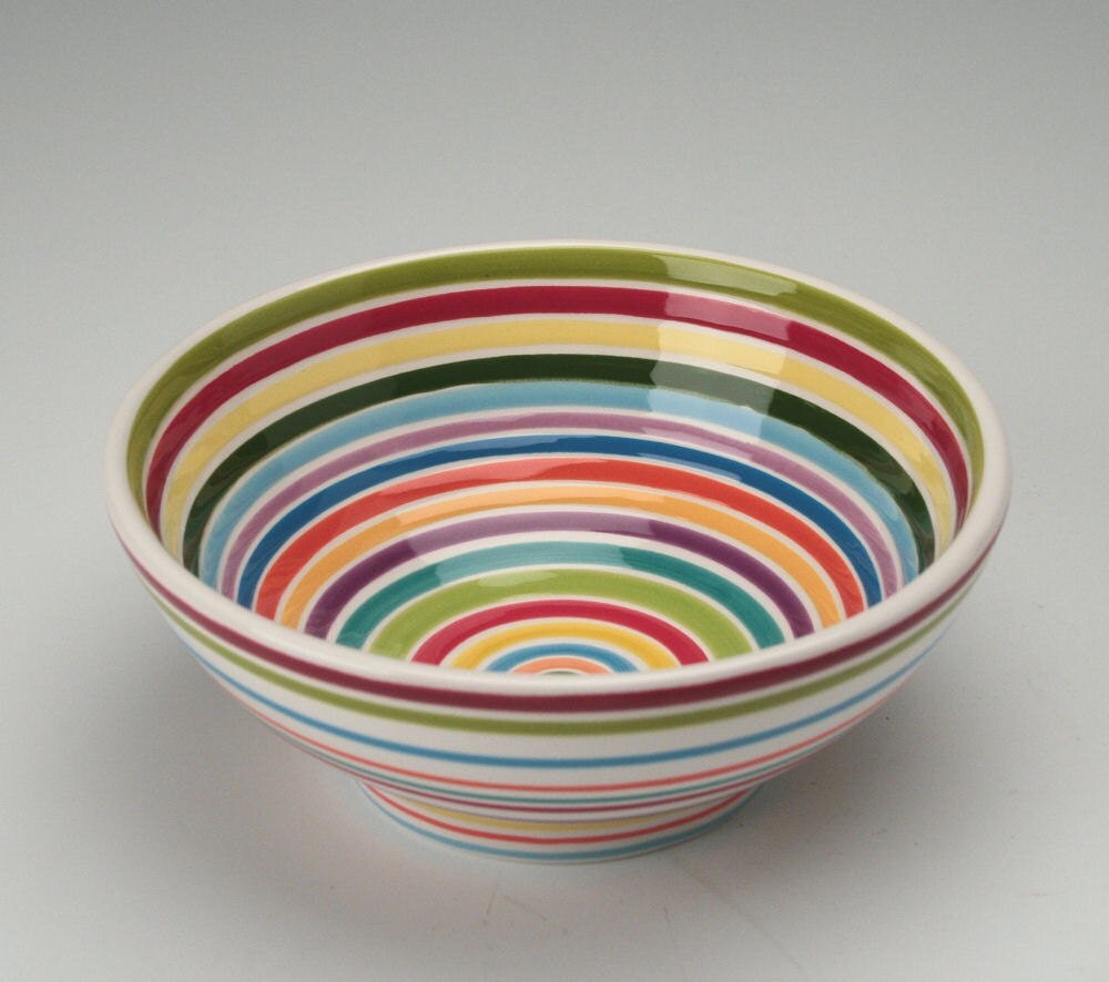 Wow Striped Bowl Hand Painted Serving or Personal