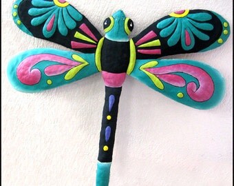 Painted Metal Art Dragonfly Garden Art Outdoor Decor - 34", Metal Wall Art, Tropical Design - Handcrafted Haitian Metal Art - 0950-TQ-34