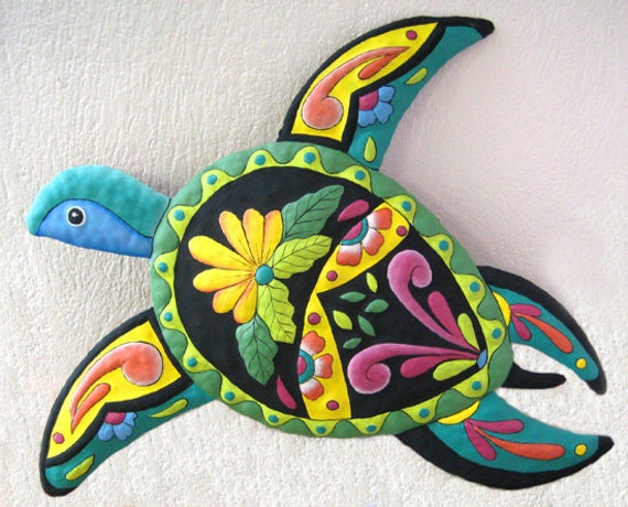 Hand Painted Metal Garden Art Decorative Turtle Wall Hanging