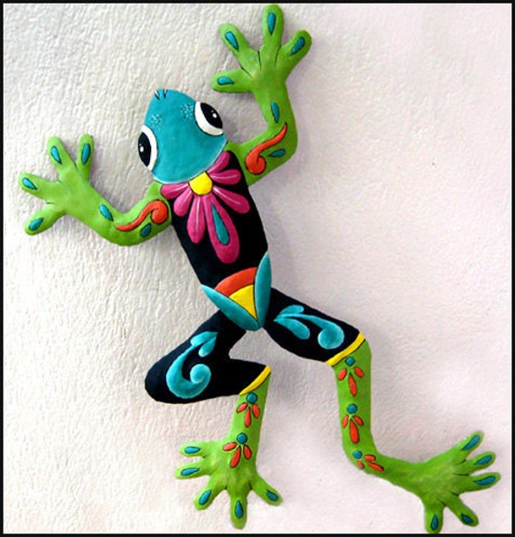 Frog Art Wall Hanging Painted Metal Art Garden Art Outdoor