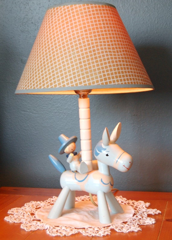 Vintage Wooden Baby Nursery Cowboy Lamp by Ifoundthis4u on  